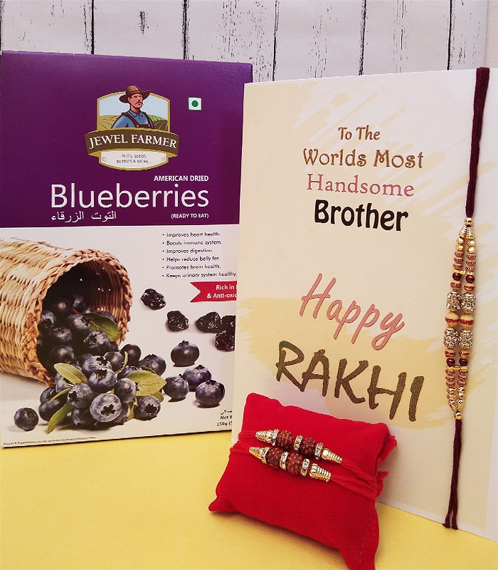 Rudraksh Rakhi Set & American Blueberries Pack