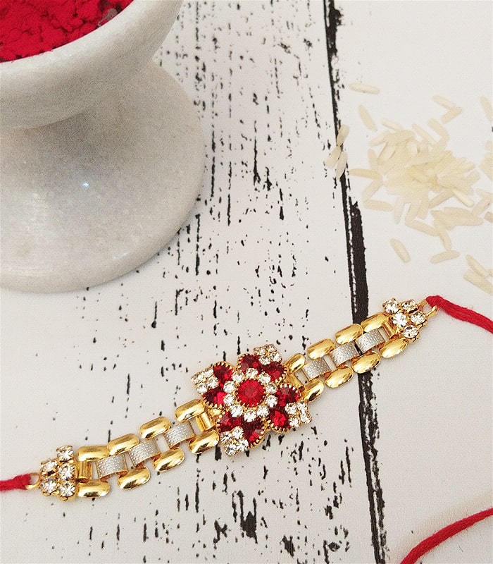 Premium Red Stone Bracelet Rakhi