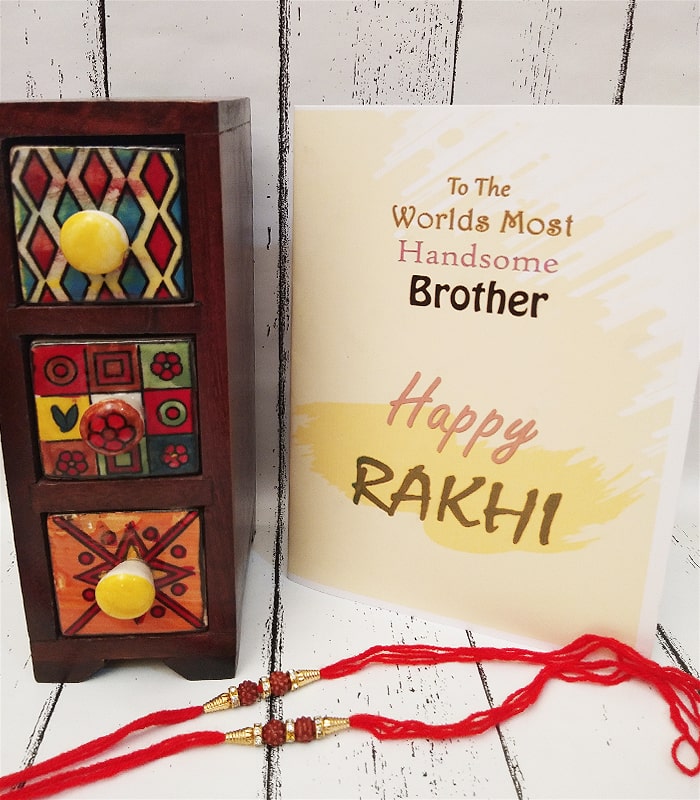Rudraksha Rakhi with Handrafted Card made with Love
