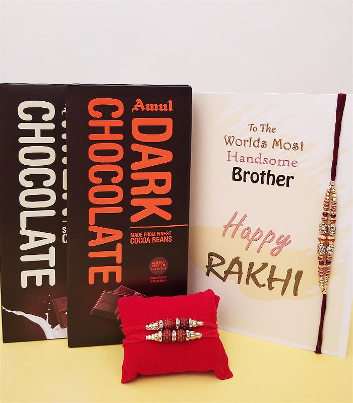 Amul Chocolate Surprise with Set of 3 Ethnic Rakhis