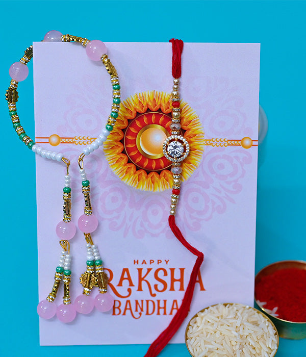 Bhaia Bhabhi Pearl Rakhi Set With Greeting Card