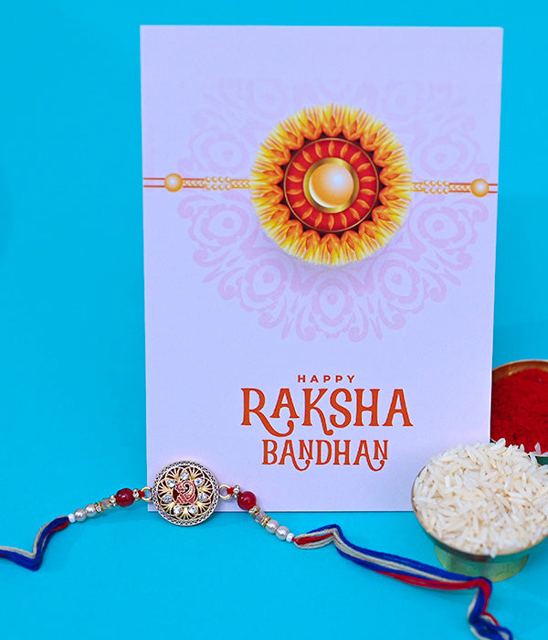 Traditional Kundan Rakhi With Card for brother