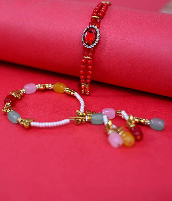 Elegant Red Stone Rakhi Rakhi With Lumba Rakhi