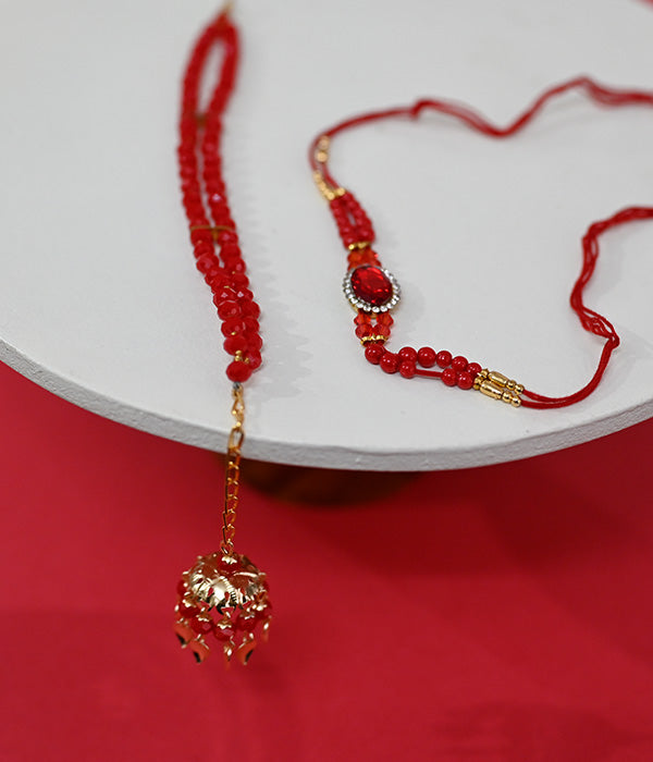 Astonishing Red Stone and Beads rakhi combo
