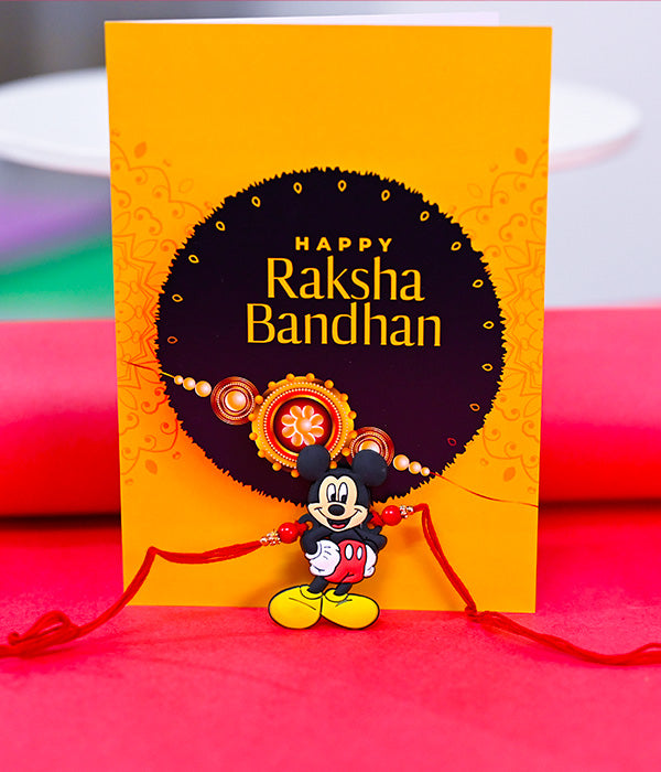 Playful Micky Mouse Rakhi with card