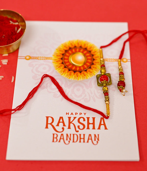 Red Beads Rakhi Combo (Bhaiya Bhabi)