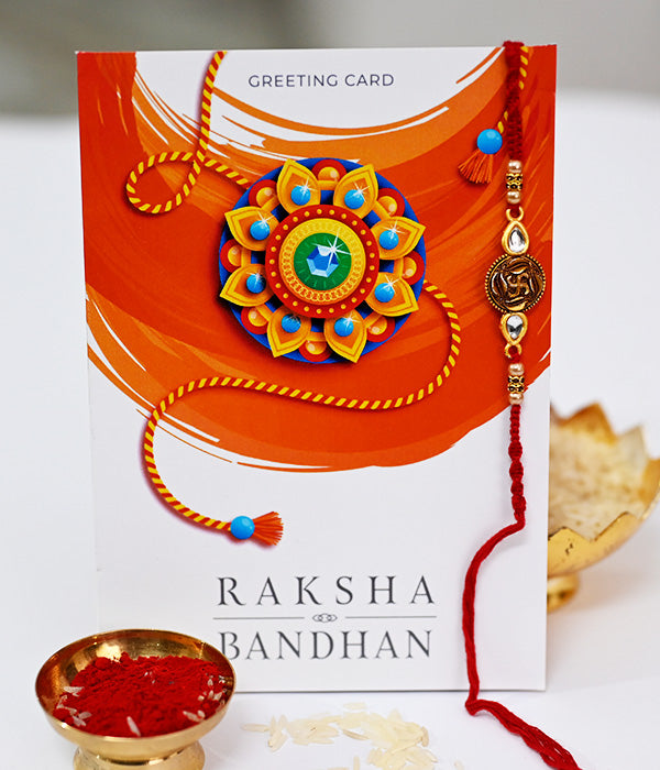Divine Swastik Rakhi With Greeting Card