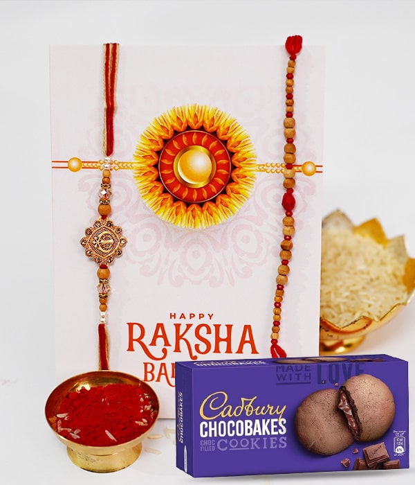 Chandan Rakhi Set with Cadbury Cookies