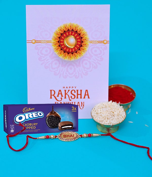 Rakhi for Bhai, A Card & Oreo Cookies Sweetness