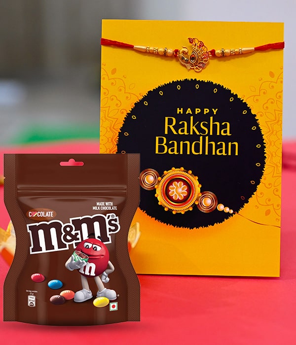 Peacock Rakhi for Brother & MnM's Combo