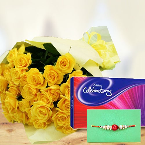 Bright LS Yellow Roses with Rakhi
