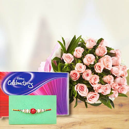 Pink Embrace Bouquet with Rakhi