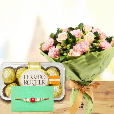 Rakhi with Flowers & Ferrero Rocher